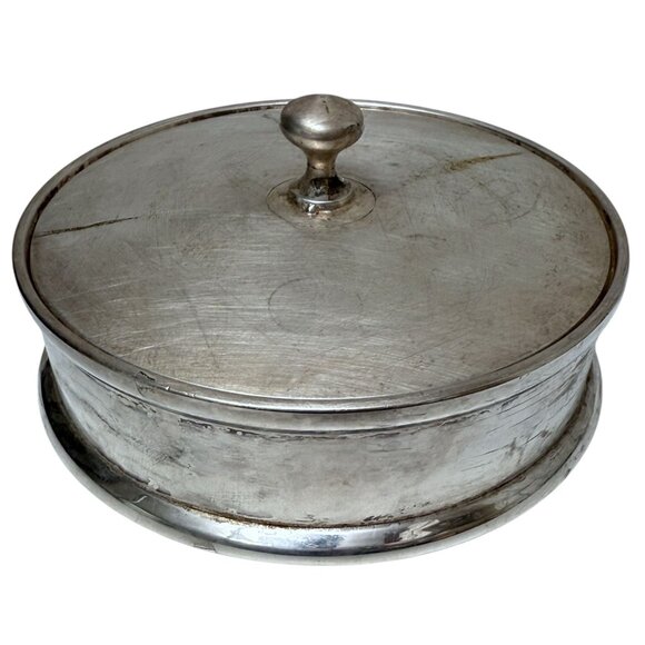 BANANA REPUBLIC Round Metal Box w/ Lid Trinket Box Silvertone - Picture 10 of 11